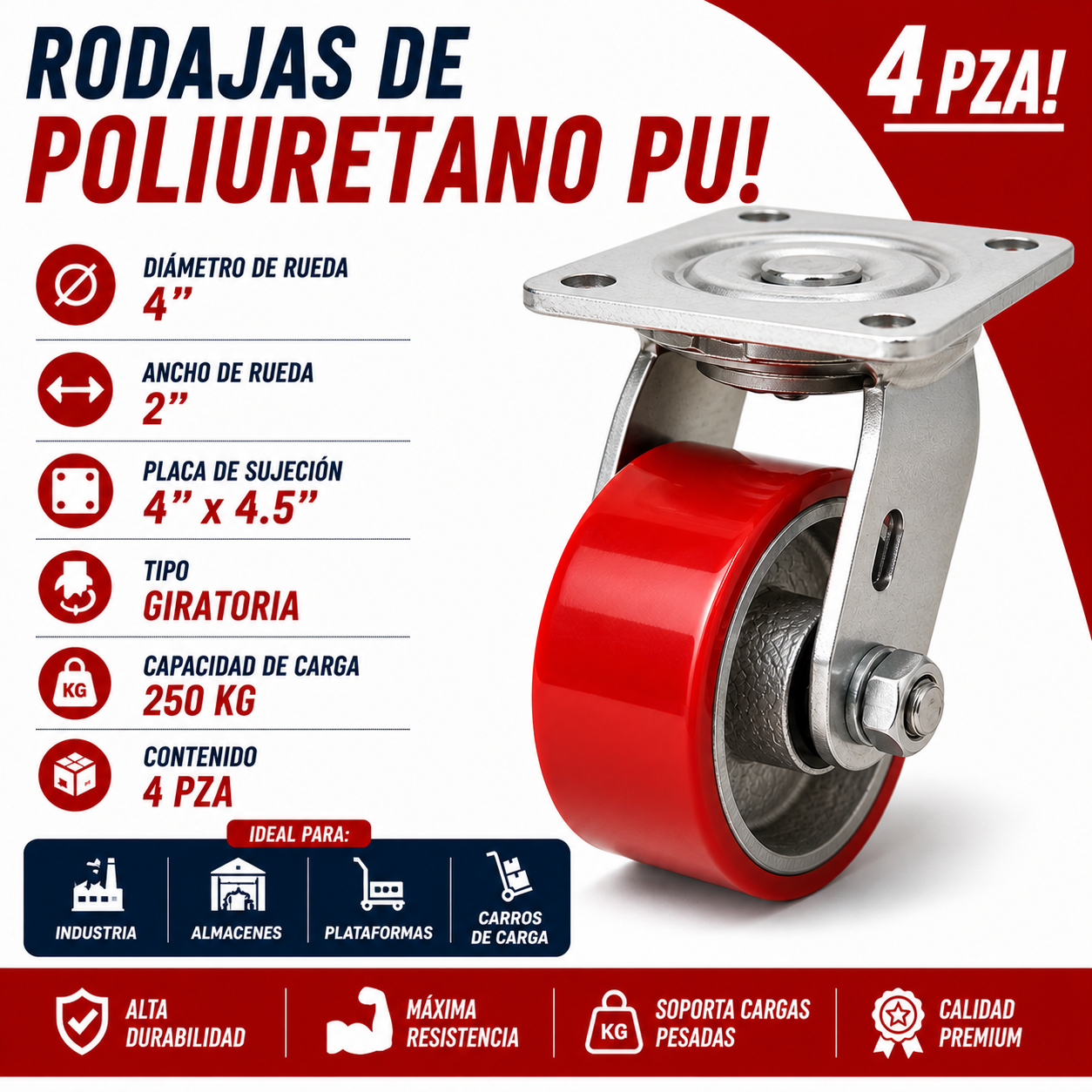 rodajas pu 4x2 para carritos de mano y plataformas en mexico